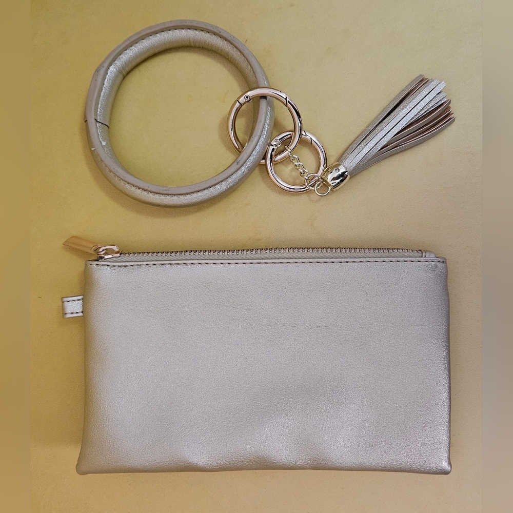 Gold Bracelet Wristlet Wallet w/ Zipper Closure & Tassels Ornament- NWOT